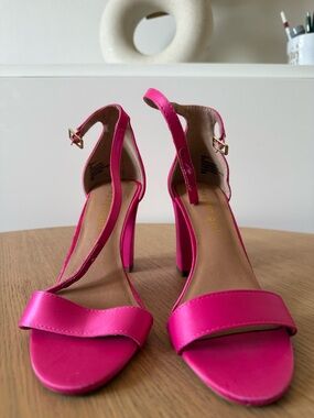 Madden Girl Hot Pink Ankle-Strap Block Heel Sandals